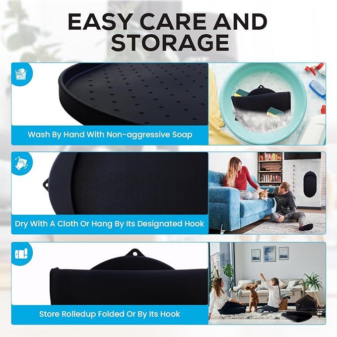 Dog Food Mat - 29” x 16.6” Pet Feeding Mat with Residue Collection Pocket - Large Silicone Dog Mat for Food and Water - Waterproof Dog and Cat Bowl Mat, High Edges to Prevent Spills, Black - Image 6
