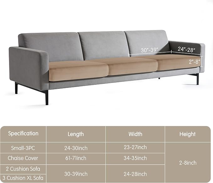 Hokway Velvet Couch Cushion Covers Water Resistant Seat Covers Stretch Sofa Cushion Protector(3 Cushion XL-Sofa, Camel) - Image 2