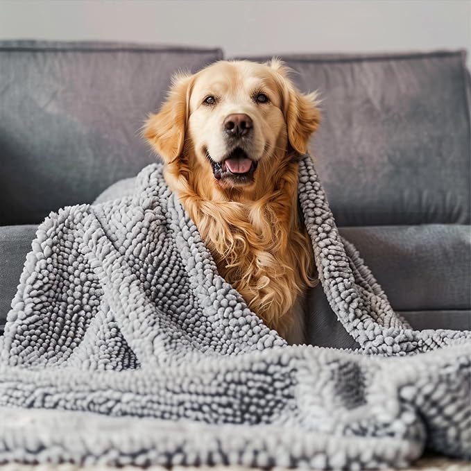 Muddy Mat® Dog Blanket - Chenille Water Absorption Blanket for Bed & Couch Cover for Dogs Washable, Anti-Slip Soft and Durable Furniture Protector for Dogs - Grey 52"x72" - Image 8