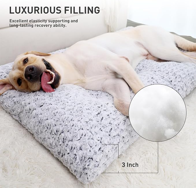 KSIIA Washable Dog Bed Deluxe Plush Dog Crate Pad Comfy Pet Bed Non-Slip Kennel Pad for Large Dogs, 36" x 27", Grey - Image 3
