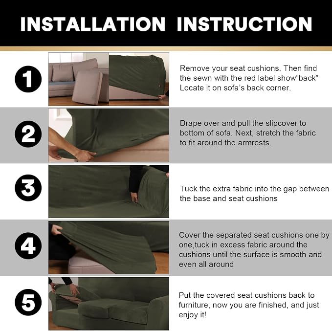 PrinceDeco Velvet Plush Couch Cover Stretch 2 Piece Chair Cover Chair Slipcover Washable Furniture Protector Couch Soft with Elastic Bottom Armchair Cover Width Up to 49 Inch(Small, Olive) - Image 7
