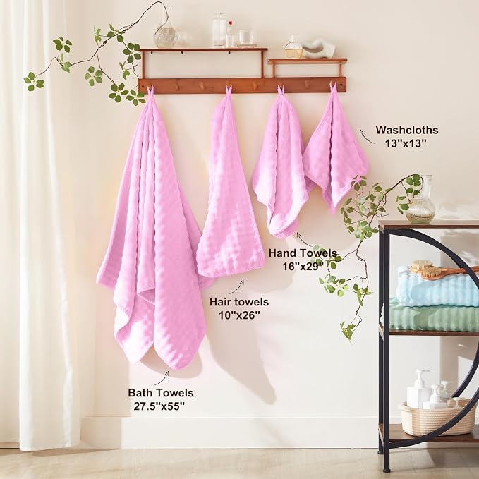 COZYART Lint Free 8 Pcs Bathroom Towels Set Ultra Soft Microfiber Pink | Ultra Fluffy, Thick, Highly Absorbent, Quick Dry, No Shedding, No Pilling, Fade Resistant, Durable, Long-lasting - Image 3