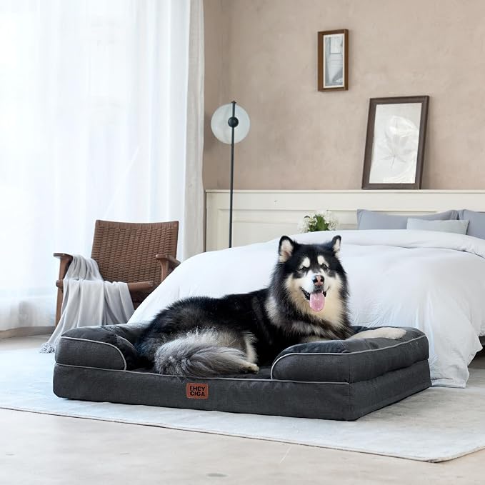 EHEYCIGA Orthopedic XXL Dog Bed, Waterproof Washable XL Big Pet Bed 52" | Non-Slip Bottom and Egg-Crate Memory Foam Extra Large Pet Couch Bed with Washable Removable Cover, Dark Grey - Image 9