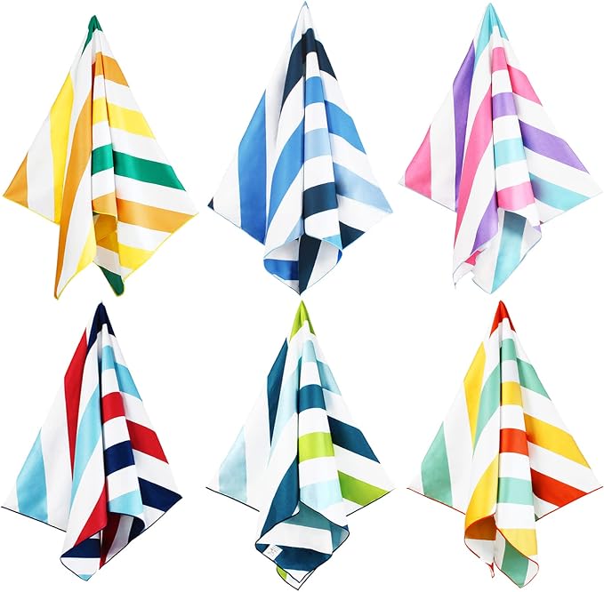 Whale Flotilla 6 Pack Quick Dry Beach Towels Oversized (35"x70"), Microfiber Sand-Free Beach Towel Set, Extra Large Compact Pool Towel, Navy/Passion/Green/Orange/Pink/Blue by WHALEFLOTILLA