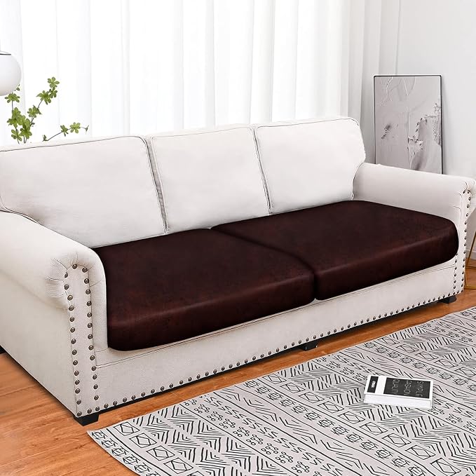 molasofa Leather Look Couch Cushion Covers, Stretch Sofa Cushion Covers for Sectional Armchair Loveseat Protector,Replacement Seat Cushion Slipcovers, Machine Washable (2 Cushion Sofa, Red) - Image 5