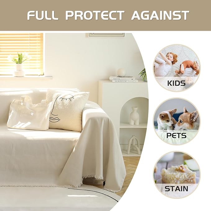 MEETSKY Couch Cover Sofa Cover Washable Love Seat Couch Covers Single Chenille Couch Cover Living Room Dogs Couch Protector Sofa Slipcovers for Pets,Kids, 71"x 102", Beige - Image 3