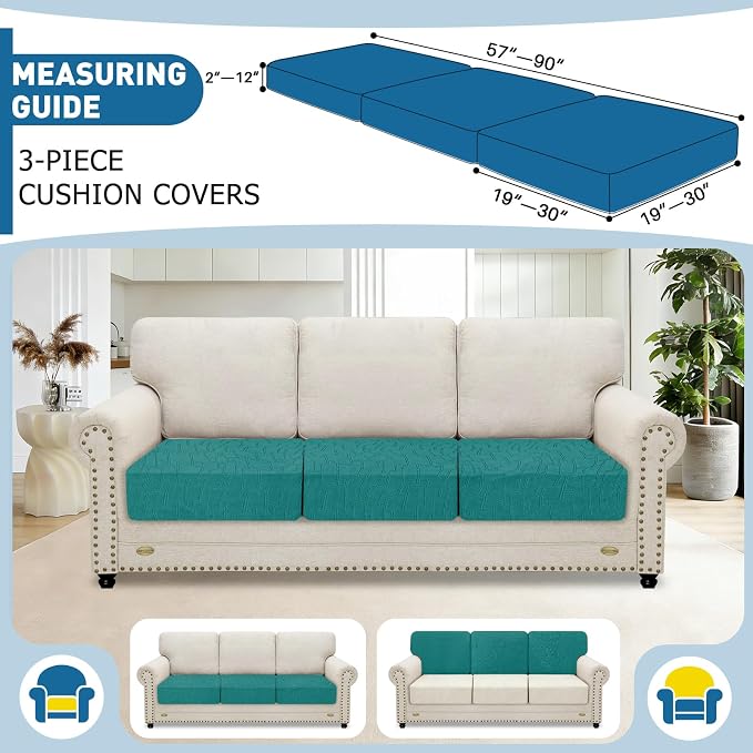 MAXIJIN Waterproof Couch Cushion Covers Individual Sofa Seat Cushion Cover Stretch Sectional Sofa Slipcovers with Elastic Bottom for Dogs Pets (3 Pieces for Seat or Backrest, Blackish Green) - Image 2