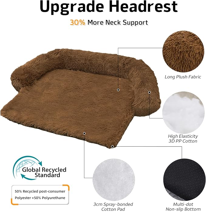 GGIB Calming Dog Bed Fluffy Plush Dog Mat for Furniture Protector with Removable Washable Cover for Large Medium Small Dogs and Cats (Extra Large (53x39.3x6), Brown) - Image 2