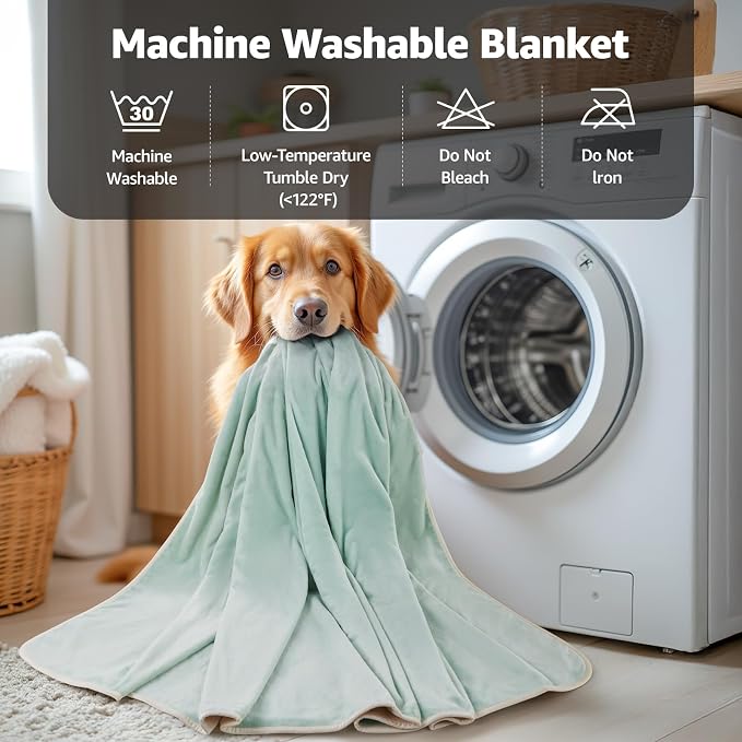 LOOBANI King Size Waterproof Blanket, Oversized Bed Cover, 85"x108", Green | Reversible Flannel Dog Blankets for Large Dogs, Spill-Proof Couch Cover for Family Movie Nights, Camping, Travel, Noise Free - Image 9