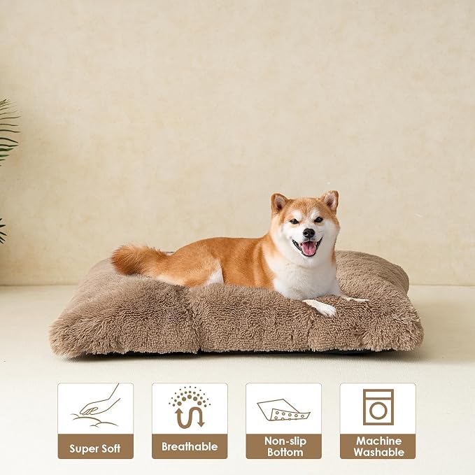 EHEYCIGA Fluffy Dog Crate Bed for Large Dogs, Plush Faux Fur Pad, Camel | Calming Anti Anxiety Large Dog Crate Bed, Washable Soft Warm Mat with Non-Slip Bottom - Image 8