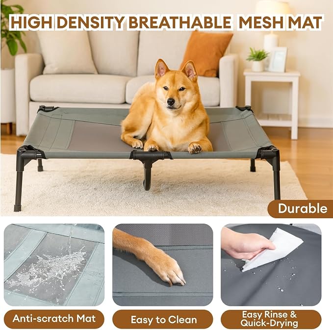 FUNNY FUZZY Elevated Dog Bed with Canopy,Grey, Large(36"x30"x7")–Outdoor Pet Cot with UV Protection, Breathable Mesh for Cooling, Indoor & Outdoor Use for Dogs up to 120 lbs - Image 7