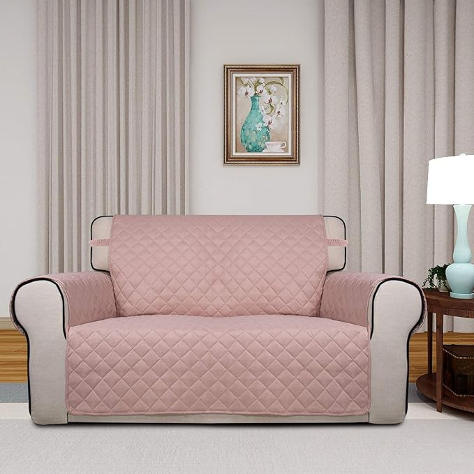 PureFit Reversible Quilted Couch Covers for Dogs Loveseat Sofa Cover 46.5” | Pink/Beige, Water Resistant Couch Protector, Washable Pet Couch Cover with Non Slip and Elastic Straps For Kids - Image 2