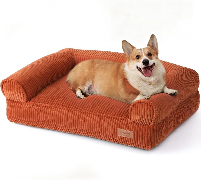 FUKUMARU Cute Dog Bed, Waterproof Corduroy Dogs Couch, 36in Orthopedic Pet Sofa for Medium to Large Dogs Dog, Warm Cotton Pet Bed with Washable Cover, Orange by FUKUMARU
