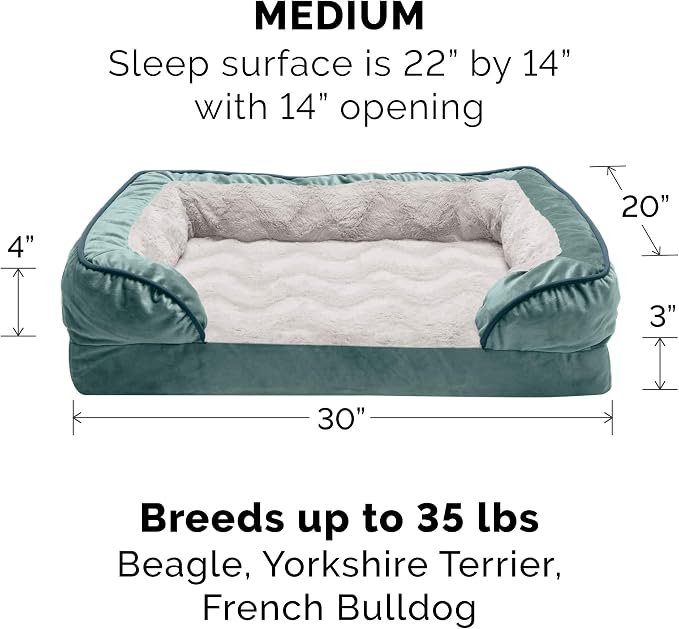 Furhaven Orthopedic Dog Bed for Medium/Small Dogs w/ Removable Bolsters & Washable Cover, For Dogs Up to 35 lbs - Plush & Velvet Waves Perfect Comfort Sofa - Celadon Green, Medium - Image 2