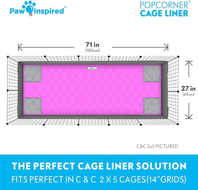 Paw Inspired PopCorner Washable Fleece Cage Liners, C&C 2x5, Pink | Reinforced Corners, Super Absorbent Mat, Bedding, Waterproof Bottom, Guinea Pigs, Ferrets, Rabbits, Hamsters, Small Animals - Image 4