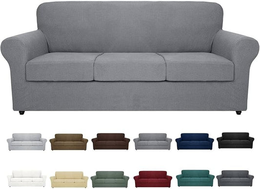 MAXIJIN 4 Piece Couch Covers for 3 Cushion Couch Super Stretch Sofa Cover for Dogs Pet Proof Fitted Furniture Protector Spandex Jacquard Non Slip Couch Slipcover (Extra Large, Light Gray) by MAXIJIN