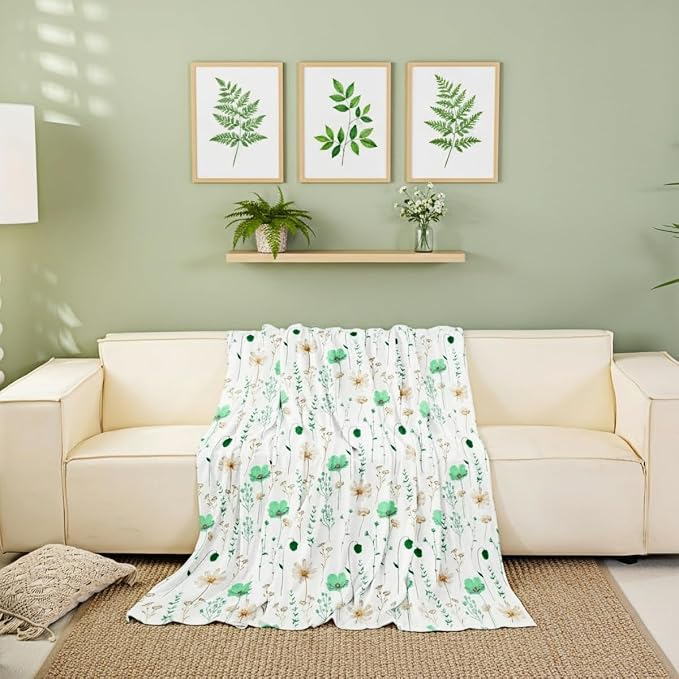 Erosebridal Watercolor Floral Couch Cover Emerald Green Beige Flower Sofa Cover 71" X 150" Modern Minimalist White Couch Protector for Sectional Sofasrustic Farmhouse Washable Non Slip Sofa Protector - Image 6