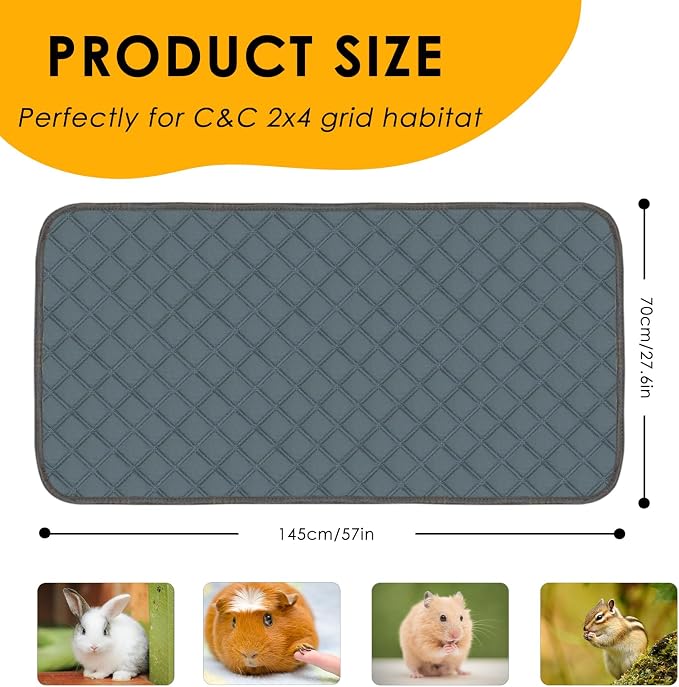 2 Pack Washable Guinea Pig Cage Liners for C&C 2x4 Habitat Guinea Pig Bedding Super Absorbent | Waterproof | Non Slip| Reusable Guinea Pig Pee Pads for Small Animals Cages - 57.1" x 27.6" - Image 2