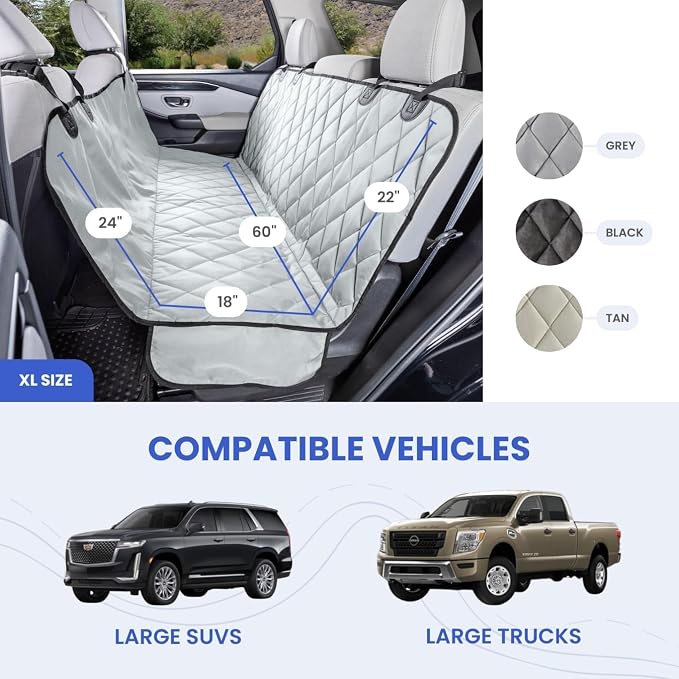 4Knines Dog Backseat Cover with Hammock for Cars, SUVs, and Trucks – Waterproof Layers, Nonslip Seat Protector, Durable Nylon Clips, K9 Shield with Heavy Duty Thread, (Extra Large, Tan) - Image 2