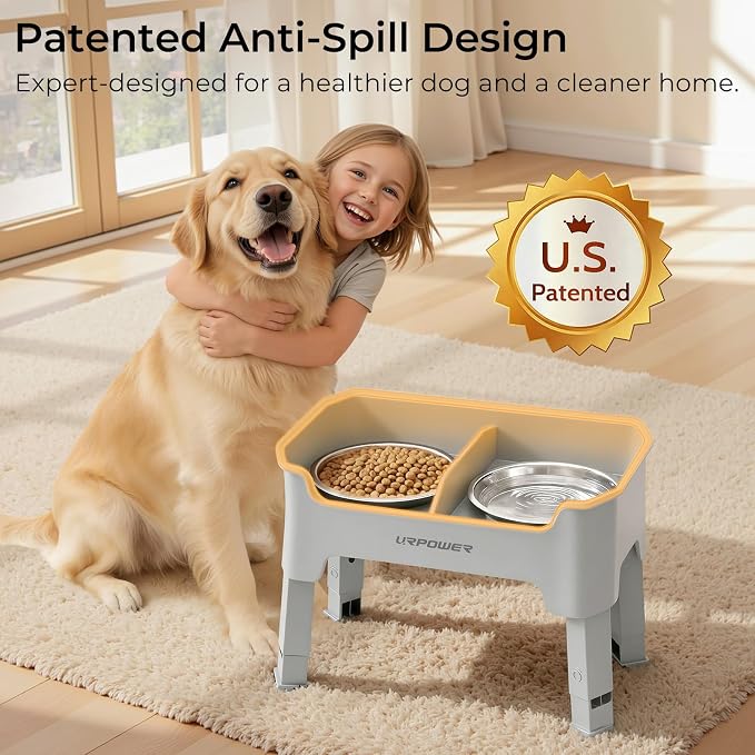 URPOWER Mess Proof Elevated Dog Bowls, Splash Guard Raised Bowl Stand | 4 Height Adjustable Raised Stand with 2 Stainless Steel Food Bowls & Licking Plate for Small, Medium & Large Dogs - Image 2
