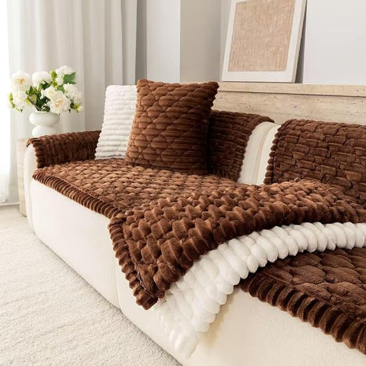 Luxury Fuzzy Pet Couch Cover for Dogs,Washable Sofa Cover, Non-Slip Sofa Protector for 3 Cushion Couch, Thick Plush Furniture Cover, Elegant Pet-Friendly Home Décor（Brown,28"x71" by Buzyset