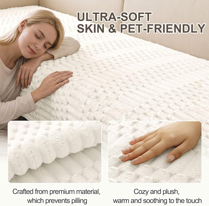 Smiry Waterproof Couch Covers for Dogs Washable, Non Slip Pet Sofa Cover | Plush Scratch Resistant Flannel Furniture Protector for Dogs, White, 43" x 63" - Image 5