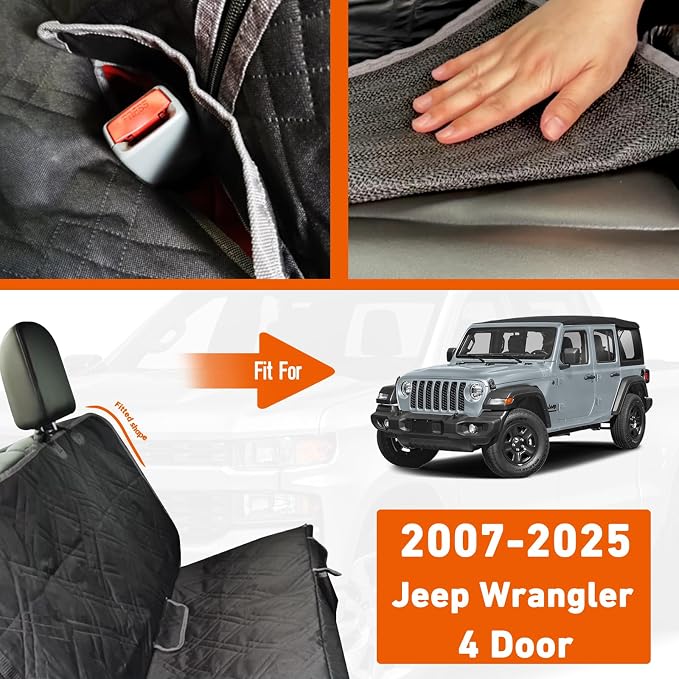 Dog Car Seat Cover for Jeep Wrangler 4 Door 2007-2025 | Waterproof Pet Bench Seat Cover for Back Seat, 600D Heavy Duty Scratch Proof Nonslip Truck Seat Covers for Dogs - Image 2