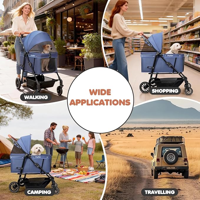 Dog Stroller for Large & Medium Dogs (20–132 lbs), Pet Stroller for 2 Small Dogs, Cat Strollers for 2 Cats, Extra Large Heavy Duty, Foldable & Fully Ventilated Design, Blue