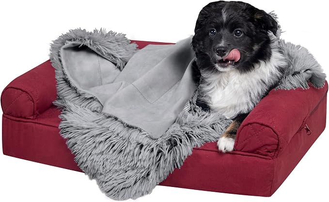 Furhaven Waterproof Throw Blanket for Dogs & Indoor Cats, Reversible Protective Pet Blanket, Small, Long Faux Fur & Velvet, Gray by FurHaven