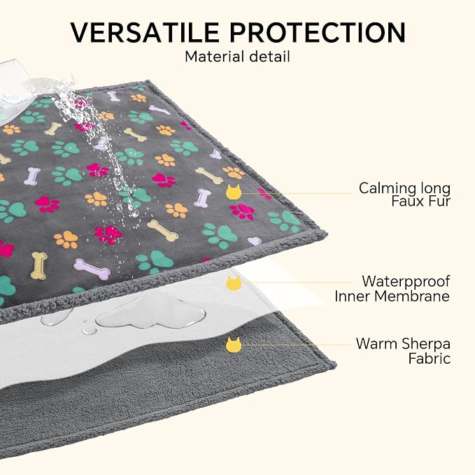 Luciphia Waterproof Dog Blanket Reversible Sherpa Fleece for Large Dogs Cat | Soft Print Pet Blanket Washable Pee Proof, Furniture Protector for Couch Sofa Bed Car, Cozy Throw Queen(90" x 82", Grey Bone) - Image 3