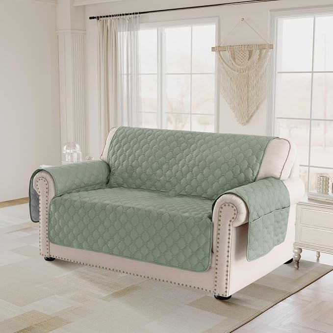 PrinceDeco Loveseat Covers for 2 Cushion Couch Modern Sofa Covers Water Resistant and Washable Thick Soft Couch Cover for Dogs Anti-Slip Sofa Cover Seat Width to 48"(Loveseat, Sage) - Image 2