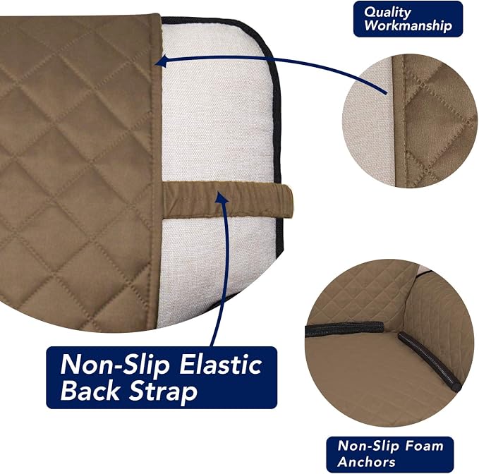 PureFit Reversible Quilted Sofa Cover, Water Resistant Medium Slipcover Furniture Protector, Washable Couch Cover with Non Slip Foam and Elastic Straps for Kids, Dogs, Pets (Loveseat, Camel/Ivory) | Camel/Ivory, Water Resistant Couch Protector, Washabl... - Image 3