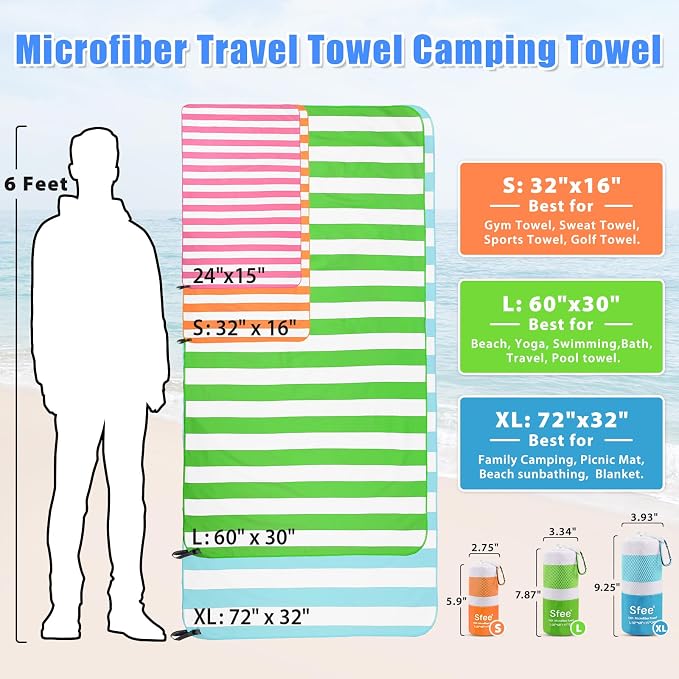 Sfee 2 in 1 Microfiber Oversized Beach Towel, Quick Dry Towel Travel Towel Camping Towel Super Absorbent Compact Lightweight Sports Gym Towels for Beach,Gym, Hiking, Pool, Backpacking, Bath, Yoga - Image 7