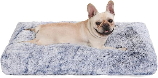 Bedfolks Waterproof Crate Bed With Removable Washable Cover, Plush Faux Fur Pad for Medium Dogs, Fluffy Kennel Bed 29"x21", Dark Blue by Bedfolks