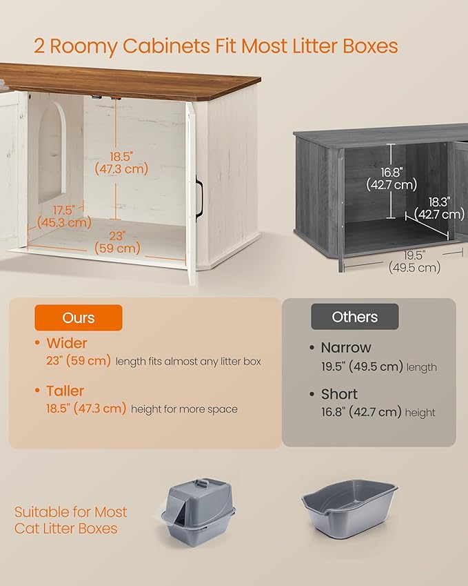 Feandrea Double Cat Litter Box Enclosure, Modern Litter Box Furniture Hidden for 2 Cats, Front Entry, Cat House, Side End Table, TV Stand, 59 x 19 x 19.5 Inches, Honey Brown, Rustic White UPCL010K01 - Image 4