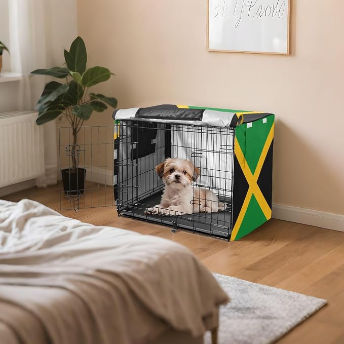 Dog Crate Cover Kennel Cover for Dog Cages Breathable for Wire Cage Indoor Outdoor Jamaica National Flag Green - Image 7