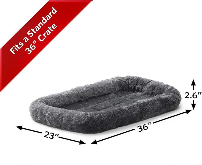MidWest Homes for Pets QuietTime Dog Bed – Gray Faux Fur Bolster, Ultra-Soft and Machine Washable, Fits 36-Inch Crates and Carriers, for Medium to Large Breed Dogs - Image 2