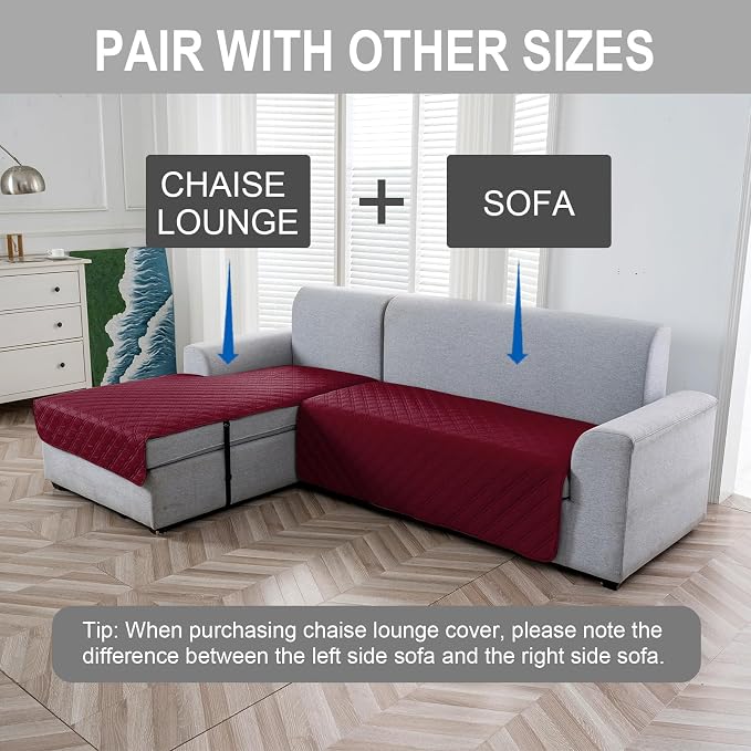 Genina L Shape Couch Cover, Sectional Couch Chaise Covers, Waterproof Washable Sofa Covers for Right L Shape Chaise Lounge, Anti-Slip Sofa Slipcovers for Dogs Cats Pet Friendly (Burgundy) - Image 2