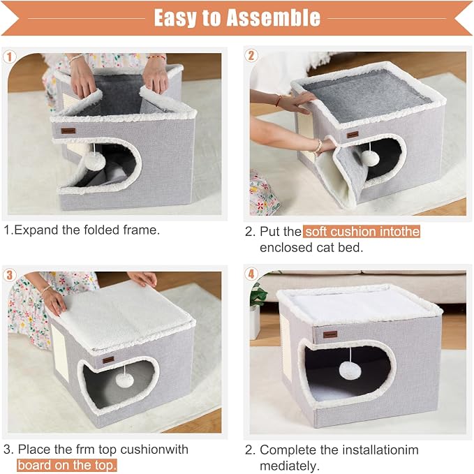 Garnpet Cat Bed for Indoor Cats Cube House, Covered Cat Cave Beds & Furniture with Scratch Pad and Hideaway Tent, Cute Modern Cat Condo for Multi Small Pet Large Kitten Kitty, Green - Image 4