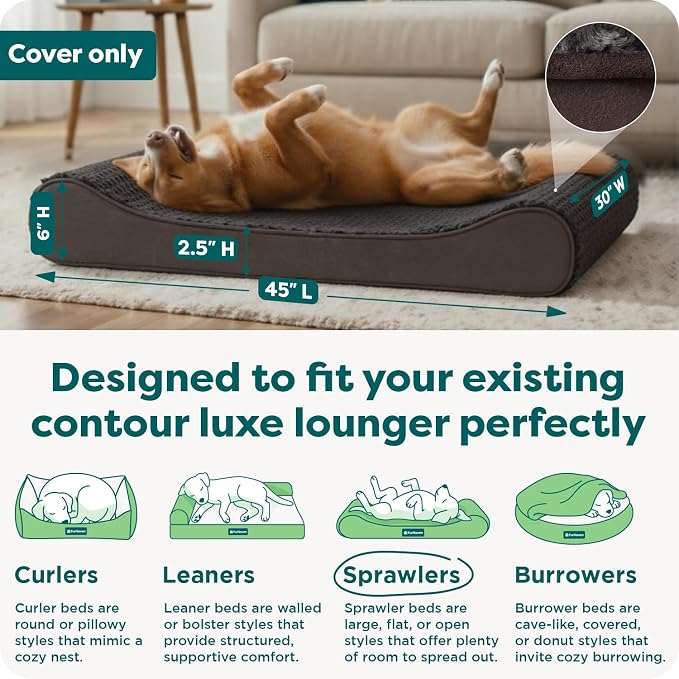 FurHaven Replacement Dog Bed Cover, Contour Luxe Lounger Design, Soft & Breathable Fabric for Cozy Comfort, Machine Washable, Jumbo XL, Ultra Plush Faux Fur & Suede, Chocolate - Image 3