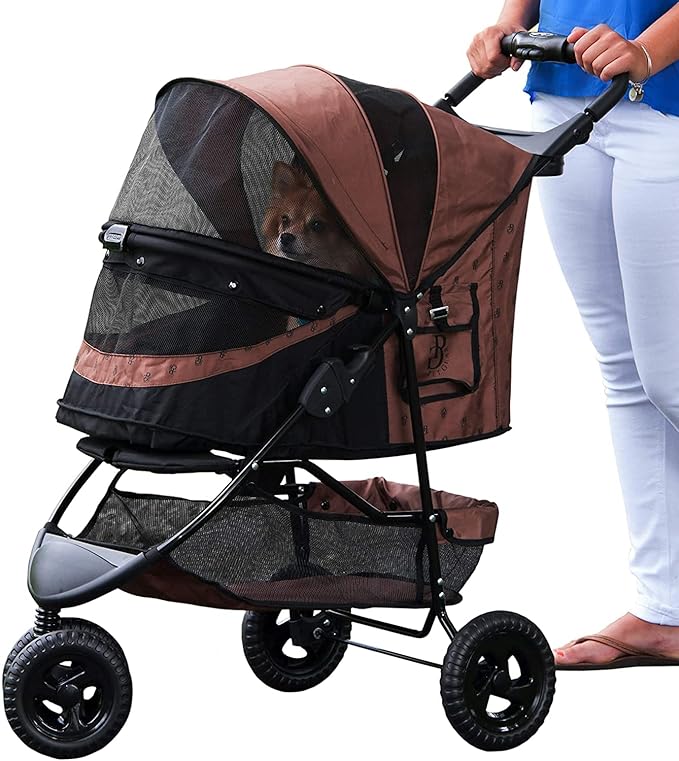 Pet Gear No-Zip Special Edition 3 Wheel Pet Stroller for Cats/Dogs, Zipperless Entry, Easy One-Hand Fold, Removable Liner, Cup Holder, Chocolate