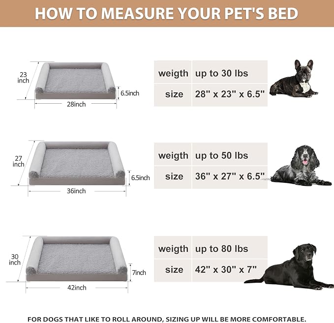 BFPETHOME Orthopedic Washable Large Dog Bed for Senior Dog Comfy Sleep | Waterproof Big Soft Pet Couch Bed for Dogs Relax with Removable Cover Supportive Egg Crate Foam Light Grey 28x23 Inch - Image 6