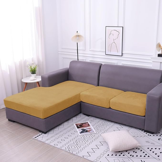 hyha Velvet Couch Cushion Covers, Sofa Covers for Cushion Couch Washable | Soft Plush Sofa Slipcover, Elastic Bottom, Non-Slip Wear Resistant Furniture Protector, Ideal For Pets & Kids, Chaise - Image 5