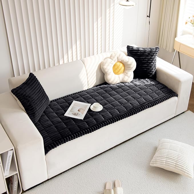 Faux Fur Plush Dog Couch Cover 3D Stripe Fuzzy Sofa Cover Non-Slip Fluffy Dog Bed Cover Pet Blanket Sofa Couch Furniture Protector for Puppy Large Dog Cat (Black,35"x63") - Image 3