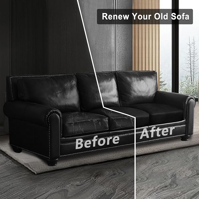 ANARACHON Leather Look Couch Cushion Covers Sofa Seat Slipcovers Sets Couches Furniture Protector for Sectional Armchair Loveseat Pets Kids Stretch Spandex Fabric (3 Cushion Sofa, Black) - Image 7