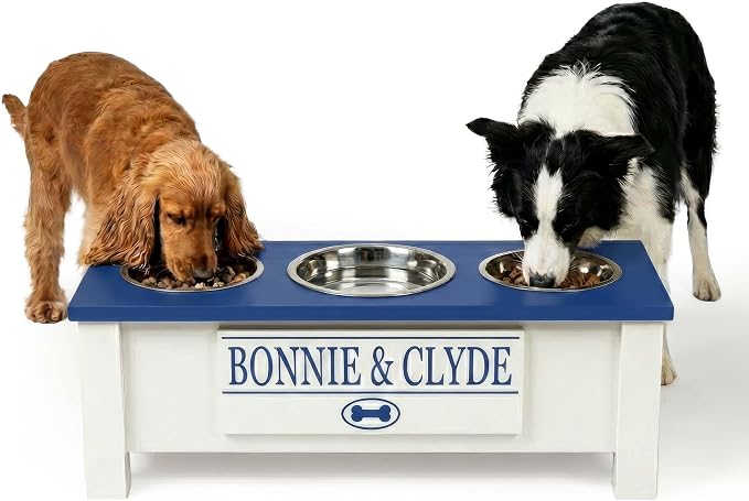 3 Bowl Dog Feeding Station, Personalized Triple Bowl Food Stand Medium Dogs | Farmhouse Style, Elevated Wood Stand, Storage Container, Stainless Steel Bowls, Raised Anti-Slip Feeder, Made in USA by GrooveThisWoodshop