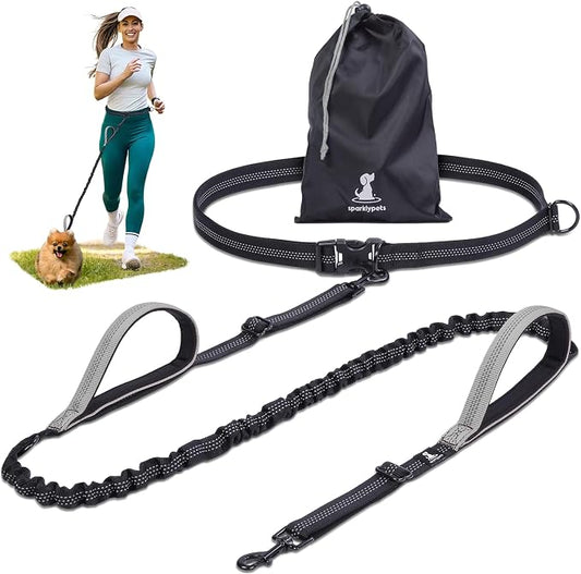 SparklyPets - Hands Free Dog Leash with Reflective Stitches - Waist Leash for Dog Walking, Hiking, Training, Jogging, Canicross, Running - for Small Dogs by SparklyPets