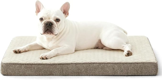 JOEJOY Orthopedic Dog Bed for Small Dogs, Washable Dog Crate Bed Small Sized with Removable Cover, Egg Memory Foam Pet Beds, Beige, 23"x17" by JOEJOY