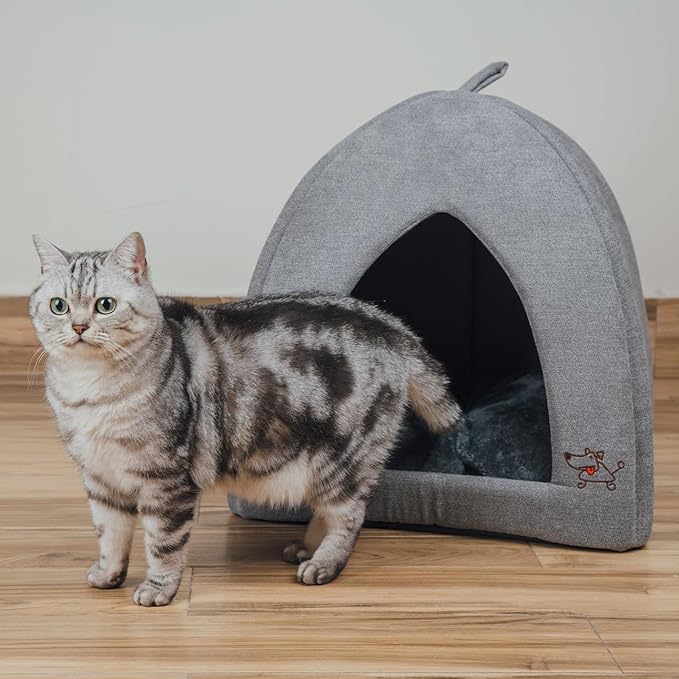 Best Pet Supplies Cat Bed for Indoor Cat, Domed Tent House with Removable Pillow, Covered Cat Cave for Small Dog, Puppies and All Breeds of Cats - Gray, 20 x 20 x H:22" - Image 6