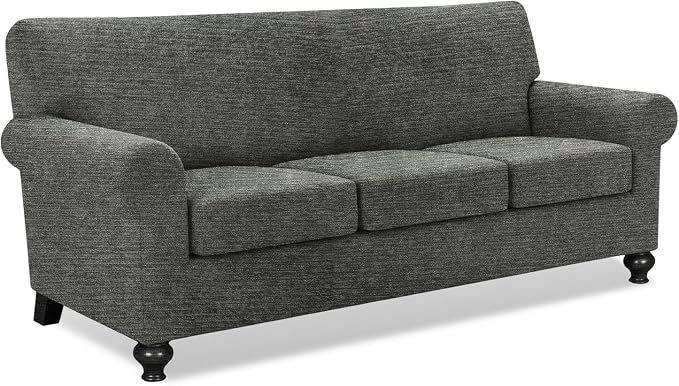 URBANLIFE 4-Piece Stretch Sofa Covers for 3 Cushion Couch, Gray | Super fitted spandex slipcovers for couches. Non-slip elastic bottom. Machine washable furniture protector for kids & pets. by URBANLIFE